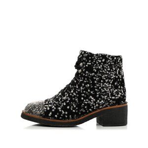CHANEL 2014 Interlocking CC Logo Tweed Combat Boots